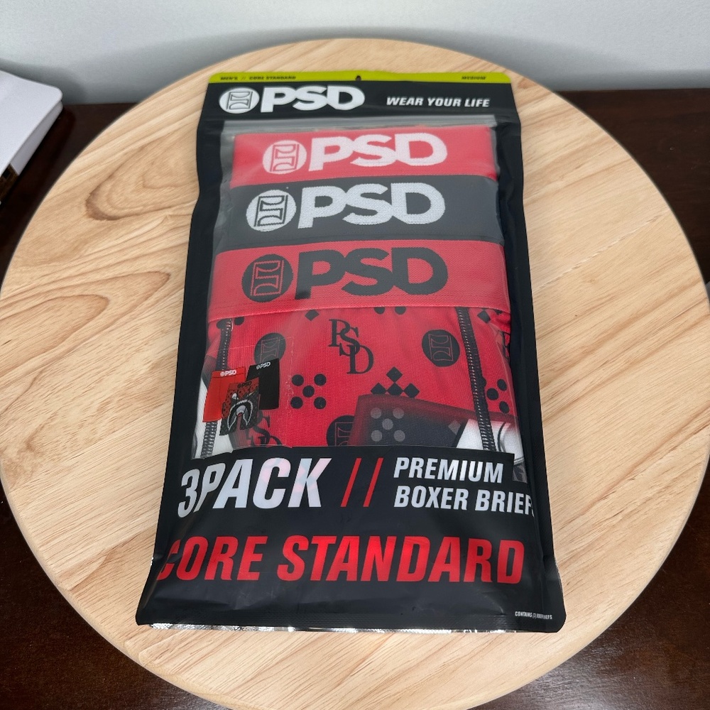 PSD 3 Pack Core Standard Premium Boxer Briefs Warface Luxury Red/Black Mens NEW